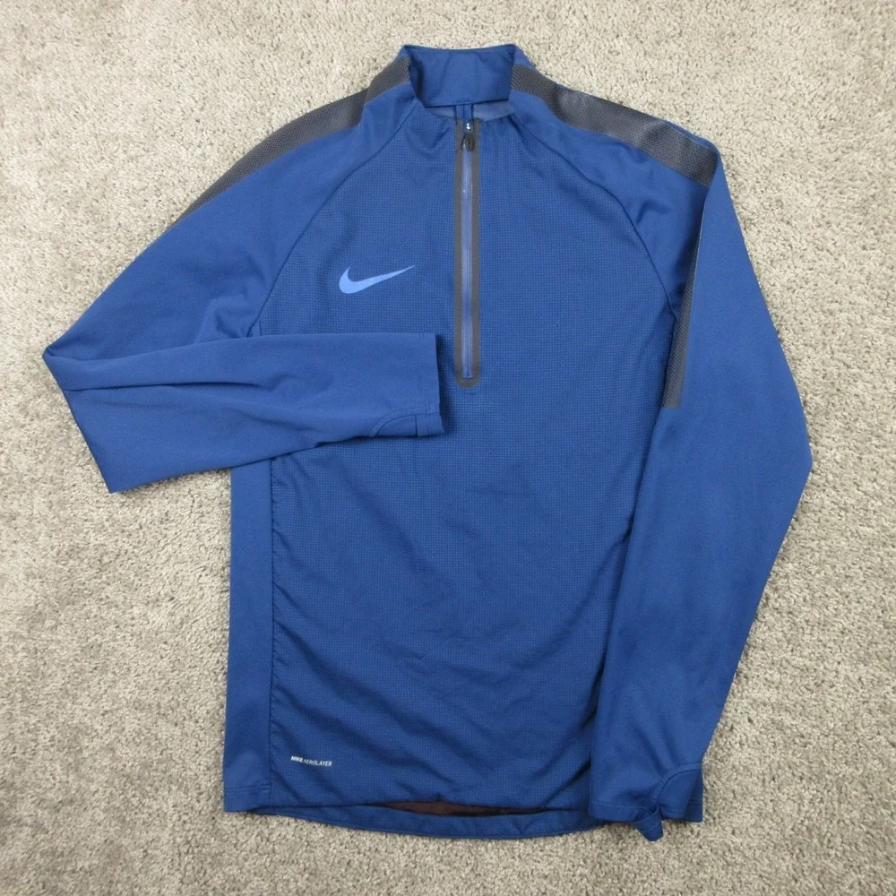 Nike Jacket Mens Small Blue Aerolayer Repel Strike Drill Quarter Zip Lightweight